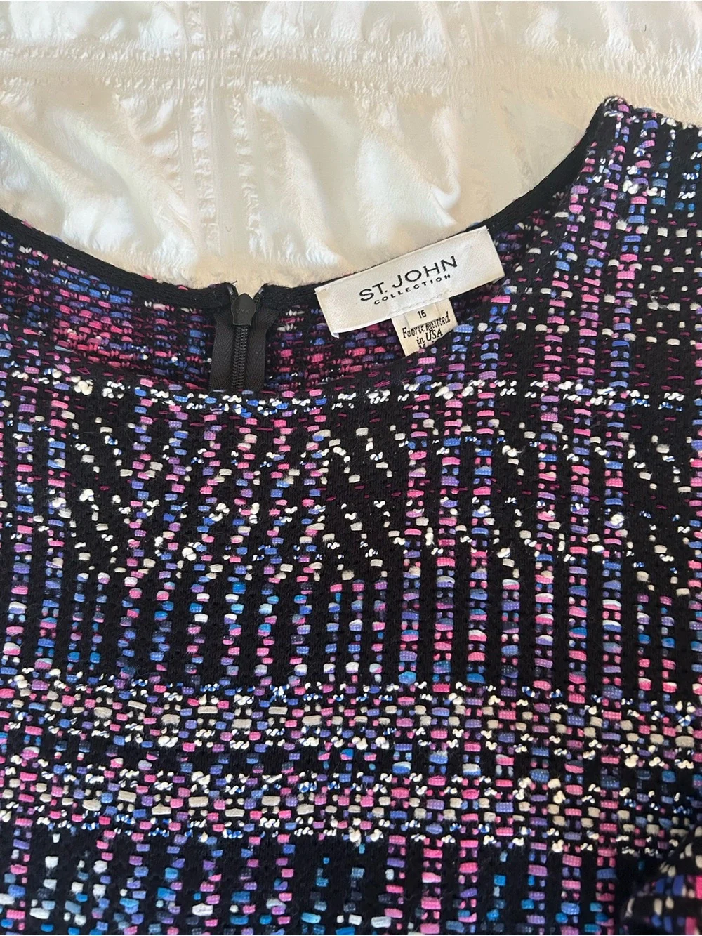 St. John Black Tweed Pencil Skirt with Purple & Blue Accents